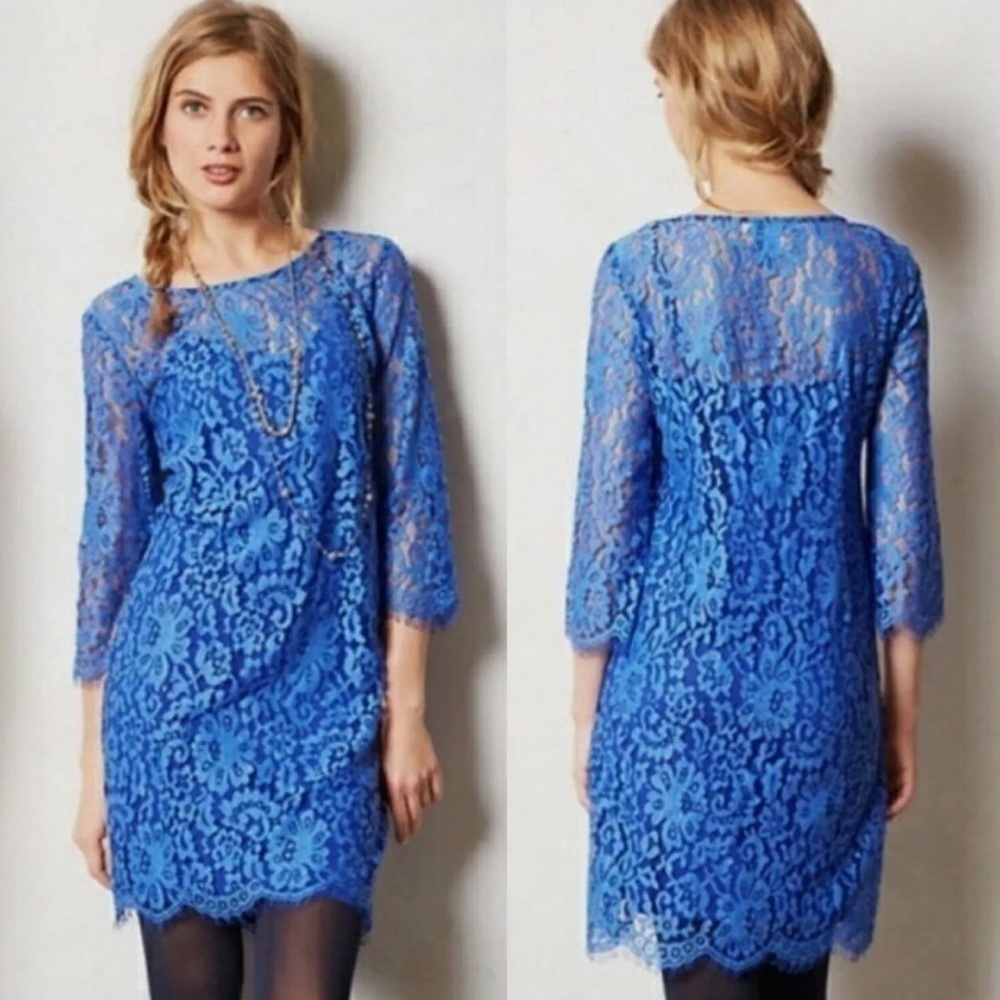 Anthropologie HD in Paris Overture Lace Shift Floral Mini Dress Small Bl…